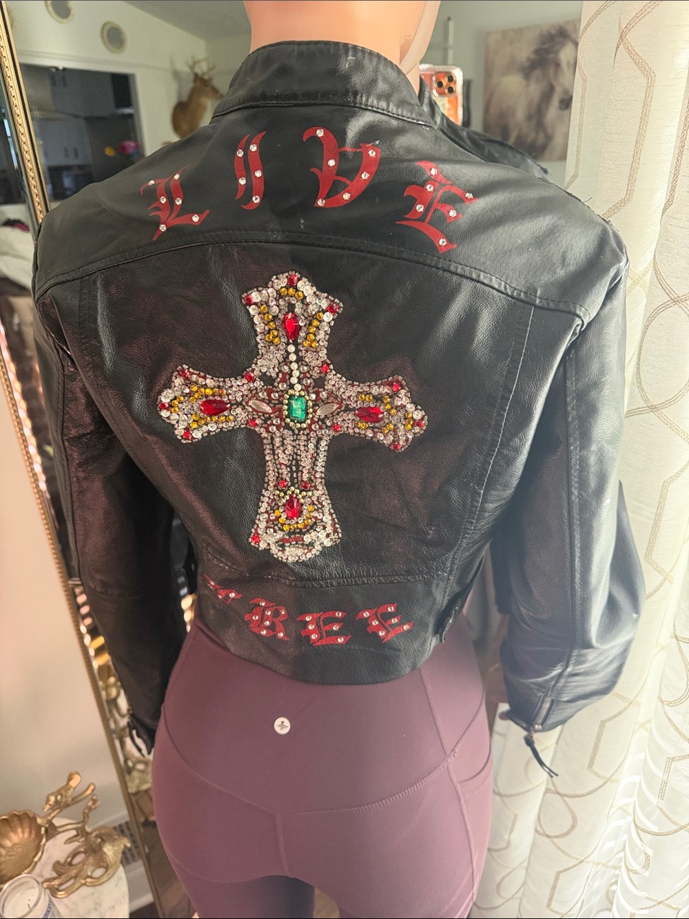 Wilsons Leather vintage Black Cropped Embellished Cross Jacket